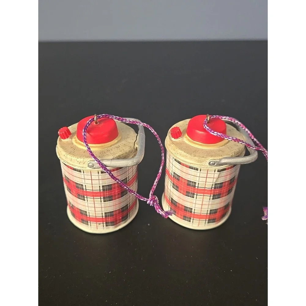 Hallmark Plaid Thermos Christmas  Ornament Skcotch Picnic Cooler Jug Lot Of 4‎